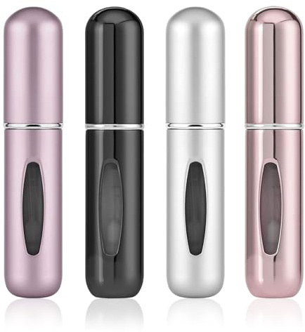 MBSIVSA 4 Stück 5ml Parfümzerstäuber Nachfüllbar, Parfum Zerstäuber für Unterwegs, Portable Nachfüllbar Zerstäuber Leere Sprühflaschen mit Fenster für Reise Handtasche