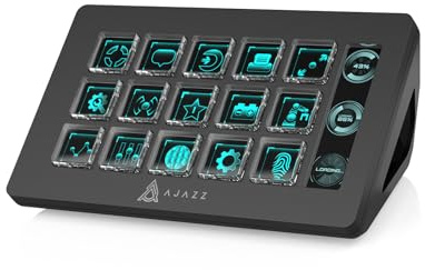 AJAZZ AKP153E Wired Macro Keypad Stream Controller Deck, Shortcut Keyboard with 15 Programmable Keys, Customizable LCD Screen, Suitable for Gaming, Streaming, Music and Image Editing, Black