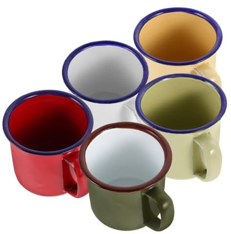 MAGICLULU Lot de 5 Tasses Émaillées Vintage 100 Ml, Petit Mug Rétro en Émail, Gobelet Coloré de Table pour Café Espresso Thé Soupe Camping Pique-Niques Randonnée Mini Vaisselle
