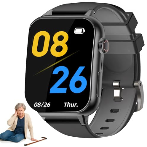 PEIKVOUL 4G Senioren Smartwatch mit Sturzerkennung, SOS-Notruf, GPS-Ortung, Sicherheitszone, 2-Wege-Anruf und IPX6 Wasserdicht,Schwarz