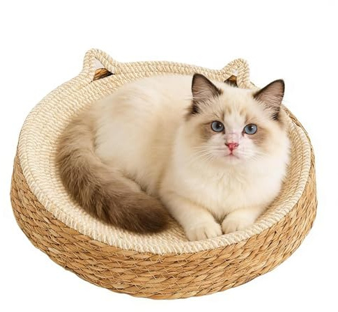 Générique Griffoir Rond Chat | Coussinet Respirant | Panier en Coton Tressé avec Design Oreilles de,pour Jeu, Exercice, Activité, Remplissage, Grincement des Griffes, Soin des Pattes, Protection