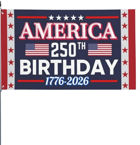 90 x 150 cm große USA-Flagge zum 250. Jahrestag 1776–2026 mit Messingösen, patriotische Flaggen für Außen-/Innendekoration, Veranda, Garten, Wand, Feier