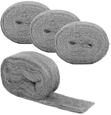 4Pcs Wire Wool 3Mx7cm Steel Wool Mice Blocker 0000 Steel Wool for Polishing | Wirewool Mice, Stainless Coarse Wire Wall Hole Fill Fabric for Removing Paint,Varnish,Rust Can Stop Rats,Insect,Pest