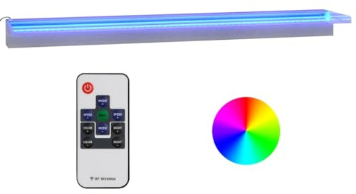 Elemento cascata con LED RGB in acciaio inox, 108 cm, decorazione da giardino per laghetto e piscina, telecomando incluso, risparmio energetico, versatile per terrazza, balcone e interni