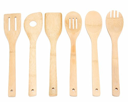 homiki - Juego de 6 utensilios de cocina y servicio, cucharones, cucharas y espumaderas de madera