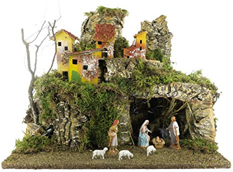 Bertoni Paysage de Village Complet avec lumières, Maisons et nativité, Bois, Multicolore, Taille Unique