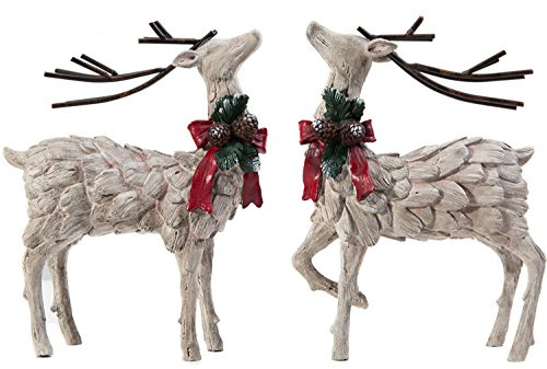 CEDAR HOME Resin Holiday Figurine Decorative Christmas Deer Tabletop Statue Decor, 2 Pack
