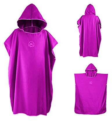 ELEOPTION Quick Dry Cotton Surf Beach Hooded Poncho Changing Bath Robe Towel with Hood for Women or Men, One Size Fits All (Purple)