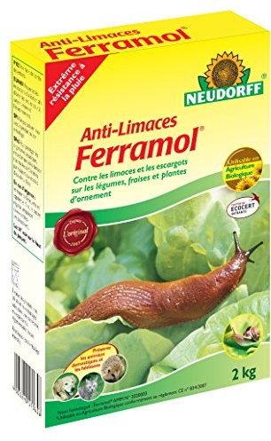Neudorff Anti-Limaces Ferramol, Produit Anti-limaces et anti-escargot, Boîte de 2 kg – Appât Anti-limaces granule, Pellets anti-limaces, Élimination les limaces sur les légumes, fraises et autres