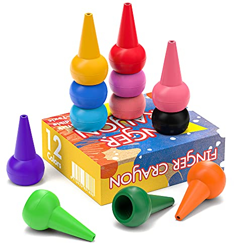 WATSABRO Kleinkinder Wachsmalstifte, 12 Farben Stapelbares Handflächengriff Wachsmalkreide, Wachsmalstifte Montessori Spielzeug für Baby Kleinkind und Kinder