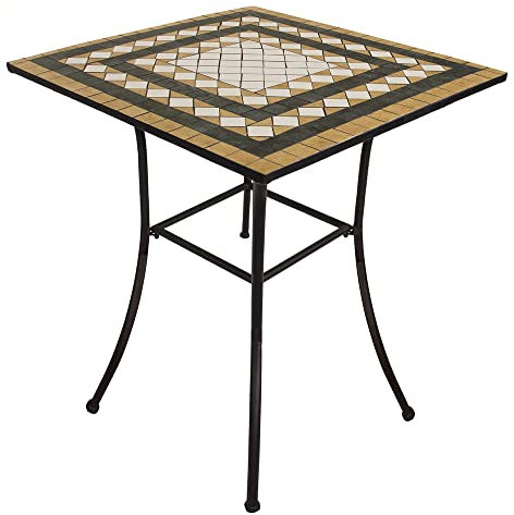 VERDELOOK Mosaiktisch, 80x80 h75 cm, grau mit weißen und terrakottafarbenen Verzierungen