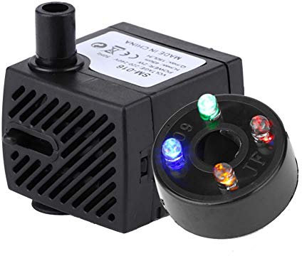 Hffheer 2W Submersible Fish Tank Submersible with 4 LED Light for Fountain Pool Garden Pond Fish Tank Aquarium(UK Plug)