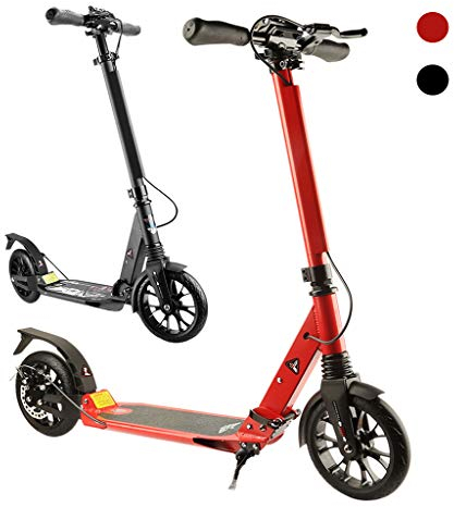 WRRAC-Trampolin Deluxe Kick Scooter für Erwachsene Teenager, 200mm Big Wheels mit Scheibenbremse Commuter Scooter für Kinder ab 8 Jahren, Faltbarer Scooter mit Doppelfederung/Heckkotflügelbremse