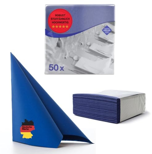 AROBA 50 Stück Airlaid Servietten 40x40 cm - Stoffähnliche Einweg Tischservietten - Hochwertige Dekorative Servietten für Hochzeit, Events, Hotels, Restaurants - Blau