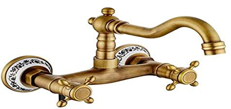 Wasserhahn für Küche, Wand, Waschbecken, Vintage, mit Keramik, aus Messing, mit kaltem und warmem Wasser, Mischbatterie für Spülbecken (alt)