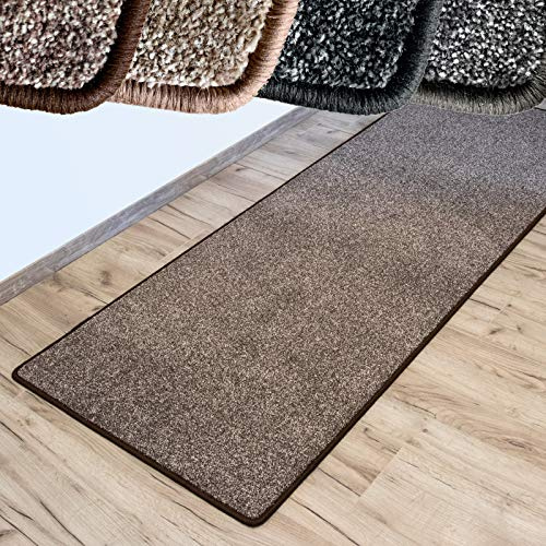 Floordirekt Velours-Teppich Lyon | Widerstandsfähig & pflegeleicht | viele Farben & Größen | Wohnteppich oder Läufer | Robuster Action-Back-Rücken (Braun-Meliert 94, 80 x 250 cm)