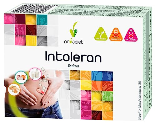 Novadiet - INTOLERAN Comprimidos con Enzimas - Mejora la Digestión de Gluten, Lactosa y Alimentos Vegetales - Favorece la Salud Digestiva - 30 Comprimidos Recubiertos