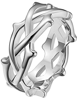 HIJONES Anillo de Declaración de Rama con Corona de Espinas para Hombre y Mujer de Acero Inoxidable Plata Tamaño 17
