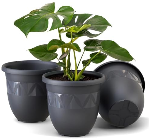 Plastard Übertopf 3er-Set Ø 27 cm Anthrazit, 8 Liter, Garten & Balkon | UV- und frostbeständiger Kunststoff. optionaler Drainageöffnung, Pflanzkübel für Innen- und Außenbereiche, Deko Blumentopf