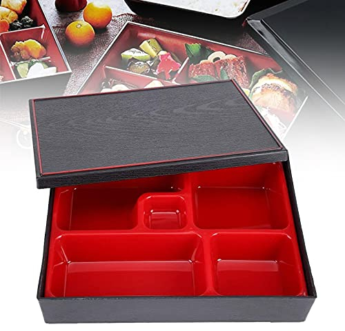 WMLBK Bento Boxes, Japanese Style Wood Storage Box, Plastic Lunch Bento Box Compartments with Lids for Restaurant Home Office Picnic - 5 Grids, 27x 21cm