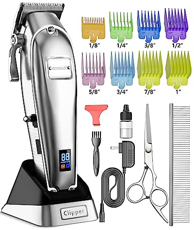oneisall Dog Grooming Clippers for Thick Heavy Coats,Low Noise Cordless Dog Grooming Kit with Metal Blades, All Stainless Steel, 2 Speeds