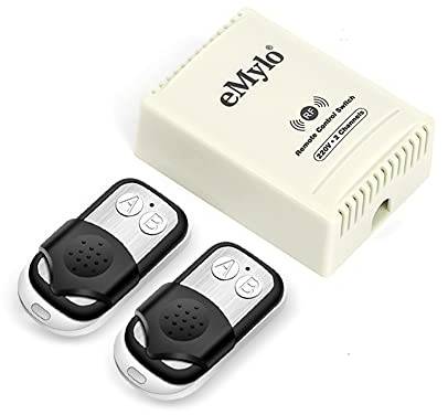 eMylo Interruptor de Luz Inalámbrico RF 433MHz 2 Canales, Relé Sin Cableado AC 220-240V 10A 1000W, para Bombillas LED Ventiladores Electrodomésticos