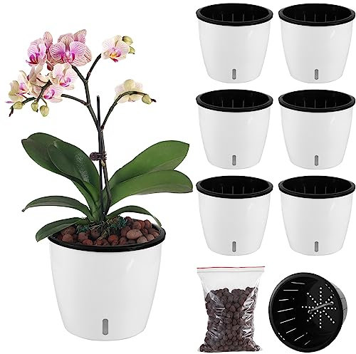 Planterhoma Vasi autoirriganti per piante da interno, 17 cm, confezione da 6 vasi per violette africane, con indicatore, vaso nero con fori di drenaggio, fioriere autoirriganti per orchidee, edera del