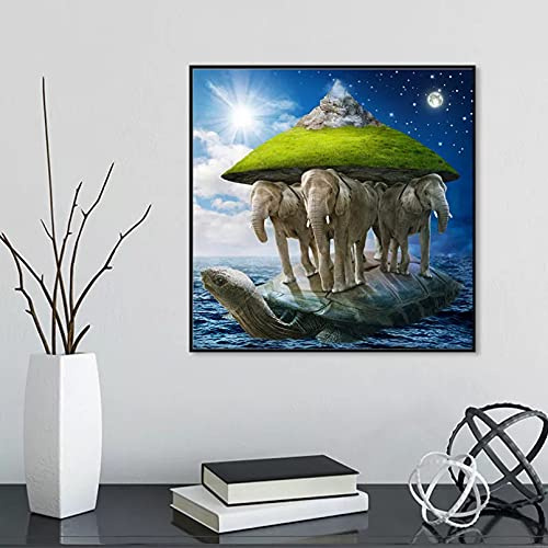 N/Ａ Pintura de la Lona Elefante Tortuga montaña Lienzo póster bosques Animales Arte impresión Pintura guardería Pared Arte Imagen para Sala de estar-60x60cm