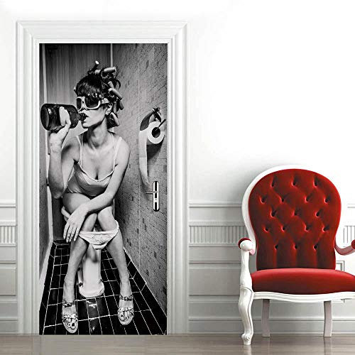 3D Türaufkleber 100x200cm Toilette & Frau Türtapete selbstklebend Fototapete Türpanel Türposter Türfolie Türsticker PVC Wasserfest Wandbild Wandaufkleber Für Wohnzimmer kinder bad Schlafzimmer