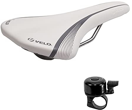 Fahrradsattel Velo Speedflex T-Bar Rennsattel Sattel in weiß inkl. Fahrradklingel