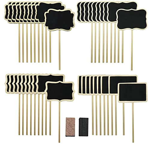 Woohome 40 Stück Mini Holz Tafel Set, 4 Stil Mini Chalkboards Spitzenform Mini Kreidetafeln Set für Essen, Hochzeit und Abschlussfeier, Food Signs und Special Event Dekoration