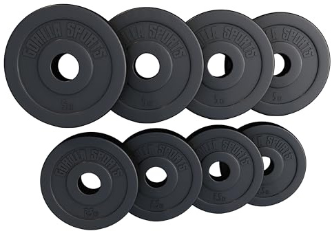 GORILLA SPORTS® Olympic viktskivor - 1,25-30 kg vikter, singel/set, 50/51 mm hål, plast - viktskivor set, hantlar