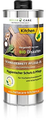 HeliaCARE Schneidebrett Öl - BIO Holzöl - Bienenwachs Holzpflege aus Deutschland - Holz Öl für Schneidebretter - Farb- und geruchlose Holzpolitur (500ml)