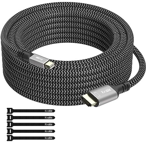 4K Mini DisplayPort to HDMI Cable 25FT, [4K@60Hz, Gold-Plated Plugs, Aluminum Shell, Nylon Braided], Mini DP to HDMI Cord, Compatible with MacBook Air/Pro, Surface Pro, Monitor, Projector and More