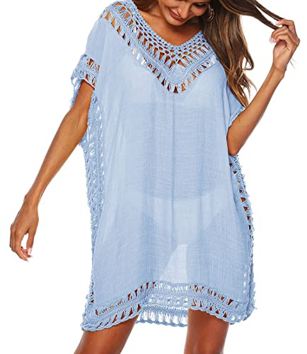 Baynetin Damen Strandkleid Bikini Cover Up Sommer Strandponcho Strandurlaub Badeanzug V-Ausschnitt Beachwear Bikini Cover-Ups