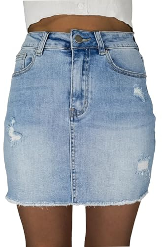 VAYEAH Denim Mini Skirt Women High Waist Stretch Ripped Jean Skirts Blue XL