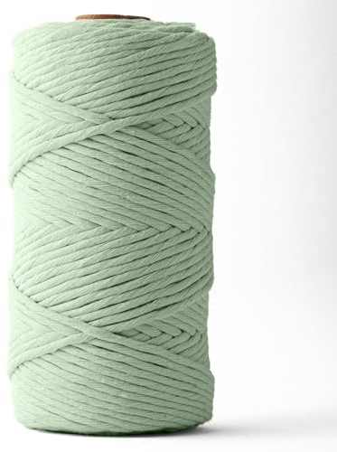 LEDENT Makramee Garn (3mm, 120M, Eukalyptus) - Einfach gedrehtes Seil 100% recyceltes Baumwollgarn zum Basteln - Dickes Makramee Garn für kreative Projekte