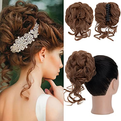 S-Noilite Clip ad Artiglio Chignon Finto per Capelli Coda di Cavallo Extension per Capelli Elastico Posticcio per Capelli Chignon Corto Coda di Cavallo Bun Extension per Donna - Arancio chiaro