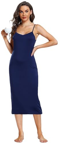 Sopesil Combinaciones para Vestidos Largo Mujeres Enaguas Enteras Camisiones Tirantes para Mujer Full Slip Modal Petticoat Strapless Slip Elegante Mini Vestido sin Mangas Sexy,Azul,XL