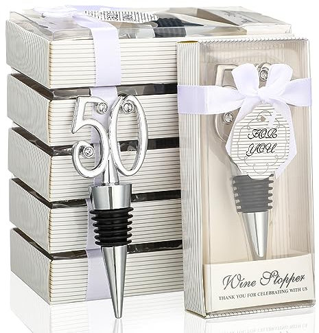 Uiifan Weinkorken zur Hochzeit, zum 50. Geburtstag, Jahrestag, Champagnerflasche mit Geschenk-Box, Zinklegierung, Silikon, Wein- und Getränkeflaschenverschlüsse für Gäste, Hochzeit, Geburtstag,