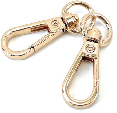VersaKits 10 Stück drehbare Karabinerhaken mit rundem Schwanz, Karabinerverschluss, Push Gate Trigger Clips für Geldbörse/Tasche/Kette/Nähen, Helles Gold, 3/8''