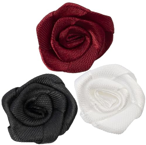 Aerzetix - C69672 - Set di 60 rose artificiali 6x25mm in raso - colore bianco rosso scuro nero - hobby creativo decorazione asole