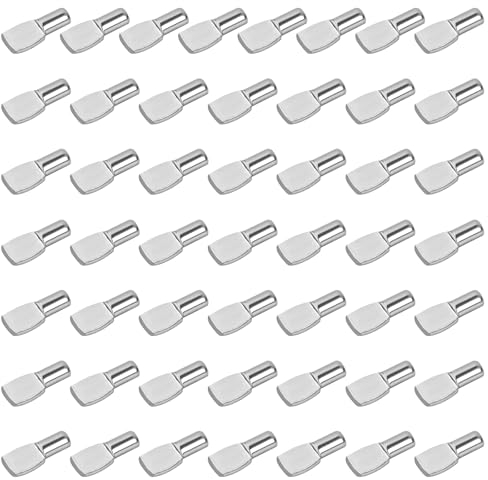 50 Piezas Soportes para Estantes 5mm, Clavijas de Soporte de Baldas de Estante Armario, Pasadores de Estanteria de Metal Chapados en Níquel de Forma de Cuchara para Muebles Gabinete