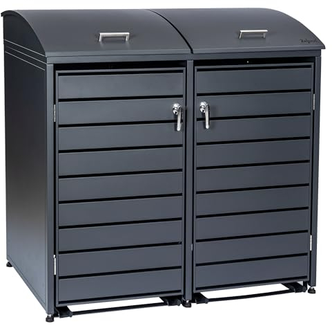 Zelsius Mülltonnenbox 2er Mülltonne mit abgerundetem Deckel | 120-240 Liter | Anthrazit RAL7016 | inkl. Erweiterungsmöglichkeiten | Mülltonnenhäusschen, Mülleimerboxen, 2 Tonnen, Aufbewahrungsbox