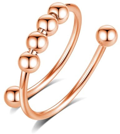 INFUSEU Fidget Ring Damen, Fidget Angstring Rosegold Ringe Verstellbar Bead Einstellbare Spinner Worry Schmuck Anxiety Ring Geschenk für Frauen Damen Mädchen