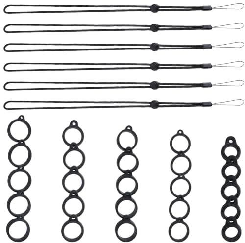 GORGECRAFT 46 ensemble de Lanière de Collier Anti-Perte Comprenant 40 anneaux en Caoutchouc de Silicone 6pièces de Cordon Réglable en Caoutchouc Noir,Support de Pendentif pour Stylos,Clés,Bureau,Sport