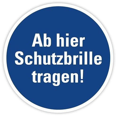 Aufkleber Gebotszeichen „Ab hier Schutzbrille tragen!“ Folie ISO 7010 Signalblau | Ø 5-30 cm Made in Germany, Größen Name: Ø 20 cm