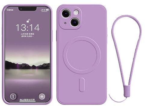 TODIBY Per custodia di ricarica wireless magnetica per iPhone 15 14 13 12 Pro Max 11 XR XS X 7 8 Plus Mini Cover con cinturino in silicone liquido, viola rosa, per iPhone 13 Mini