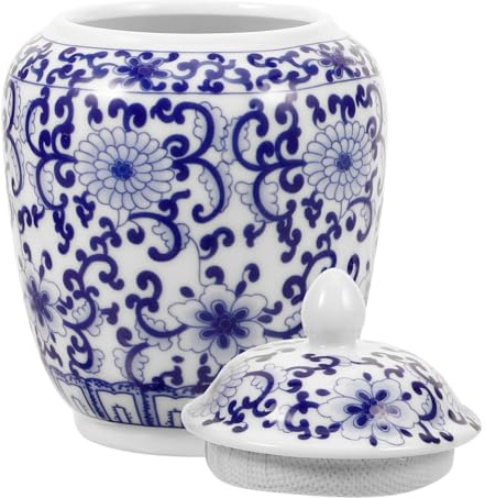 Alipis Keramisk Teburk Med Lock: Blå Och Vit Ingefärsburk Traditionell Chinoiserie Porslin Blomvas I Kinesisk Stil Tempelburk Teförvaring För Kaffesnacks