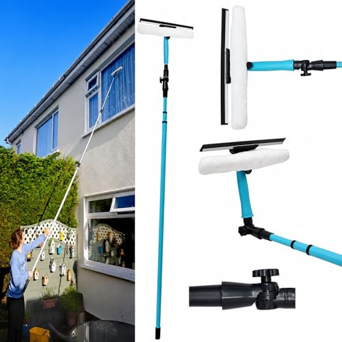 Adjustable 3.5m Telescopic Window Cleaner Kit with Removable Squeegee Head Heavy Duty Glass Cleaning Conservator Pole Extendable for Removing Dirt & Dust